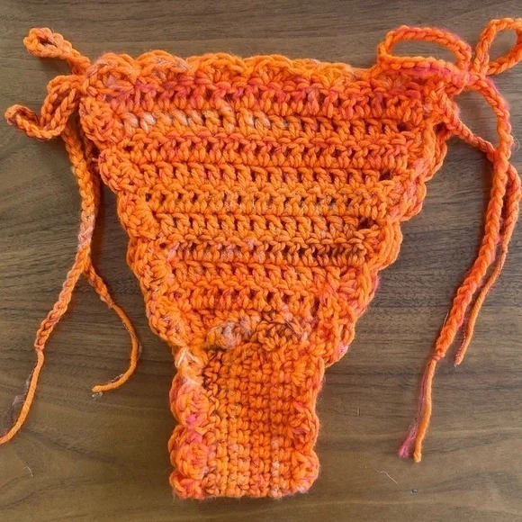 ORANGE ANGORA BLEND CROCHETED BIKINI - Picture 10 of 15